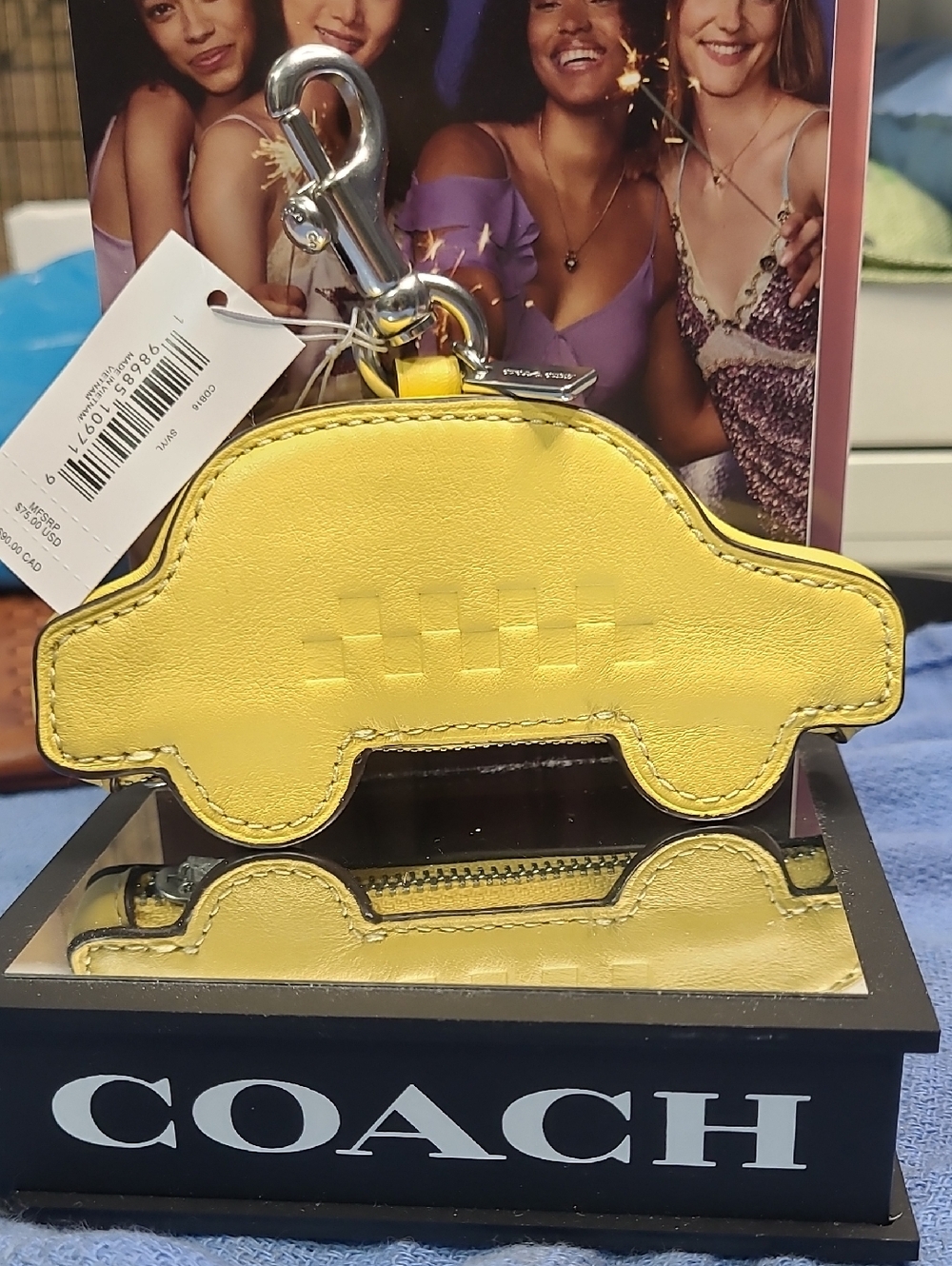 Coach Yellow Taxi Car Leather Keychain Charm